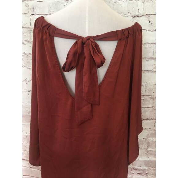 Tru Blu Planet Blue Womens Cinnamon Brown Tunic Blouse Top Tie Back - Size XS - Picture 7 of 8